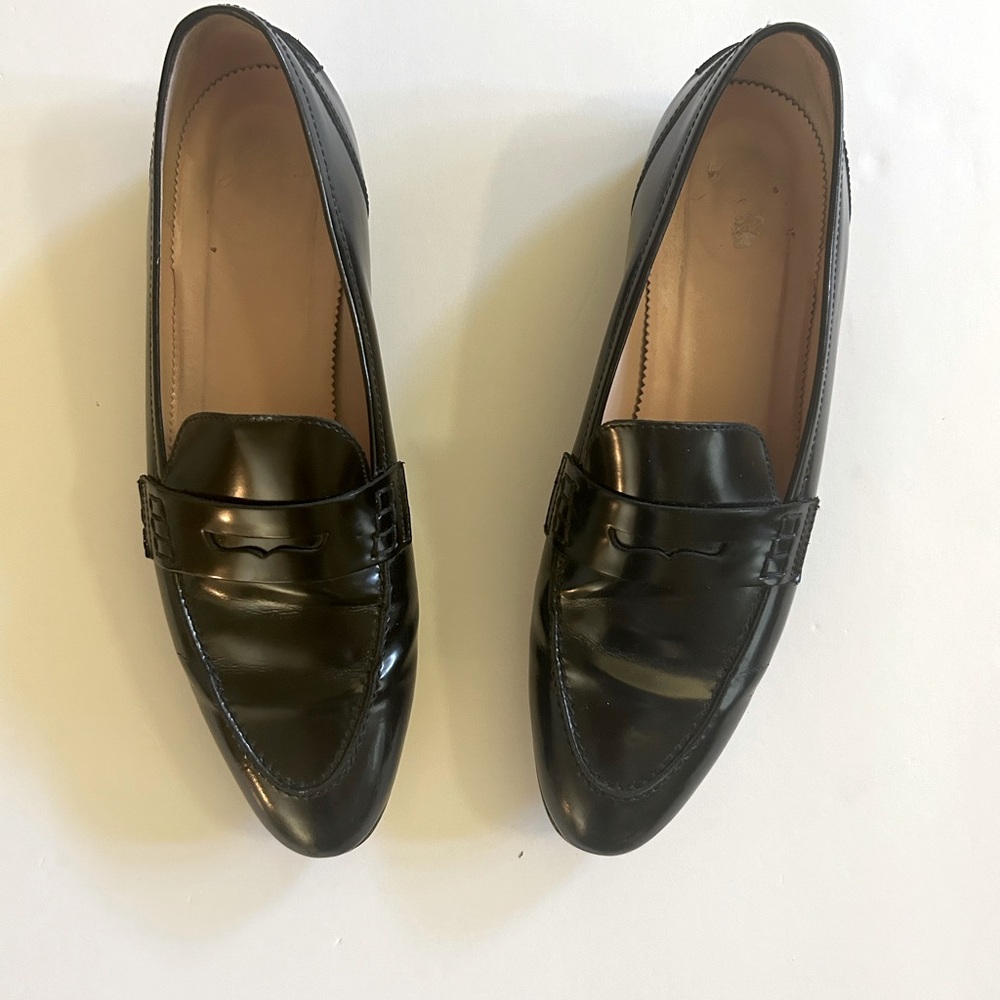J Crew black leather loafers